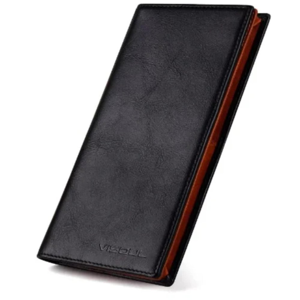 Men's Leather Long Bifold Checkbook Wallets with RFID Blocking